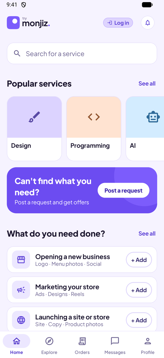 Home screen of the try monjiz app